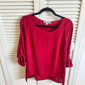 Pleione Marron Scoop Neck Shirt with roll-tab sleeves